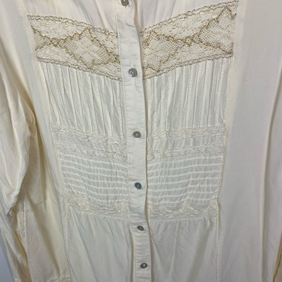 Soft Surroundings MEDIUM Ivory Tunic Blouse Button Front Lace Embroidered Fairy - Picture 5 of 8